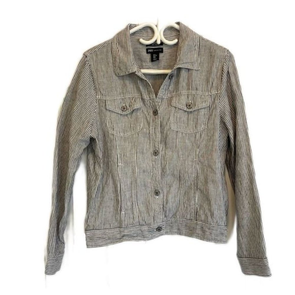 Jones?New York Striped Linen Jean Style Jacket Large